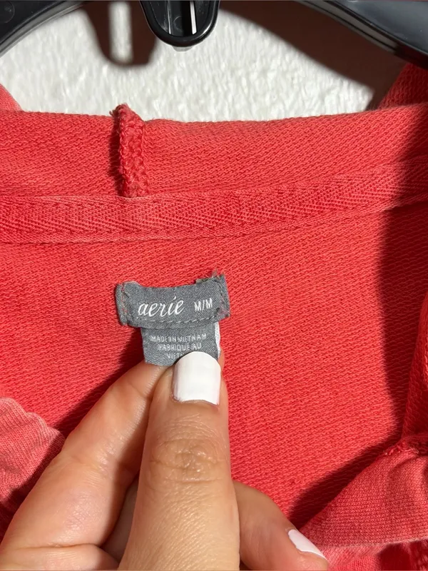 Aerie‎ Women Orange Coral Half-Zip Hooded Pullover Sweatshirt Sweater size M - Image 5