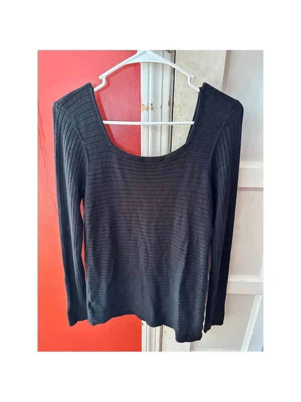 Express Black Ribbed Layering Scoopneck Stretch Long Sleeve Tee - Image 5