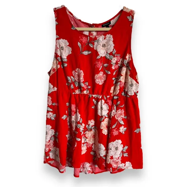 Torrid Womens Tank Top Sz 1 1X‎ 14 16 Floral Red Babydoll Challis Flower Print - Image 5