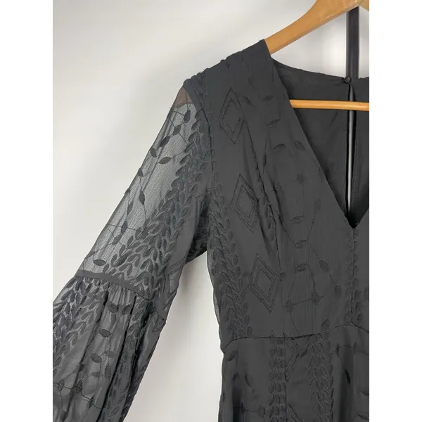ASTR The Label Black Sheer Embroidered Long Sleeve‎ V-Neck Goth Dress Size XS - Image 5