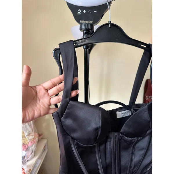 House of CB FIORELLA Black Satin‎ Corset Midi Dress Size Small Feminine Sexy - Image 16