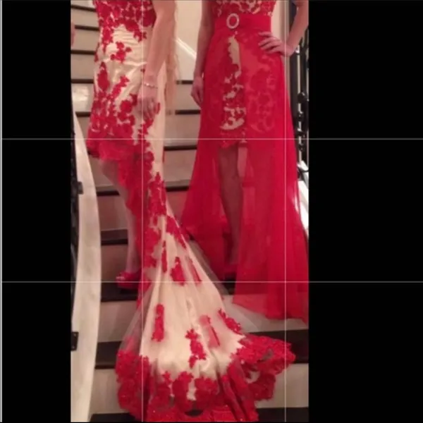 Sherri Hill 21016 Red/Nude Beaded High-Low Gown - Size 8. EUC! Like new! - Image 10