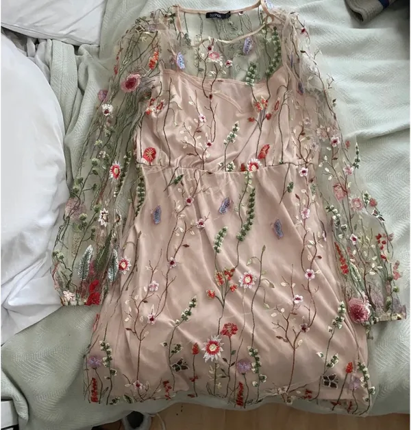 Boohoo Floral Embroidered Mini Dress - Image 2