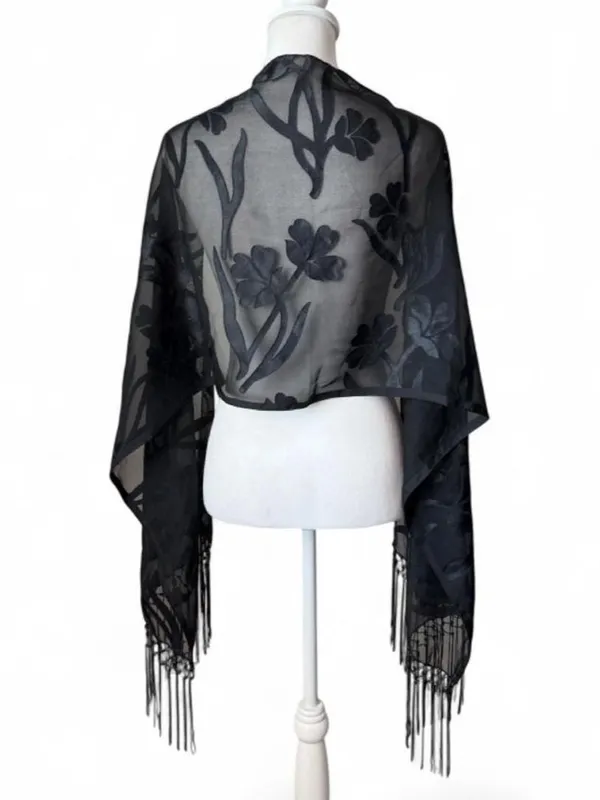 Black Beaded Shawl Scarf - Image 2