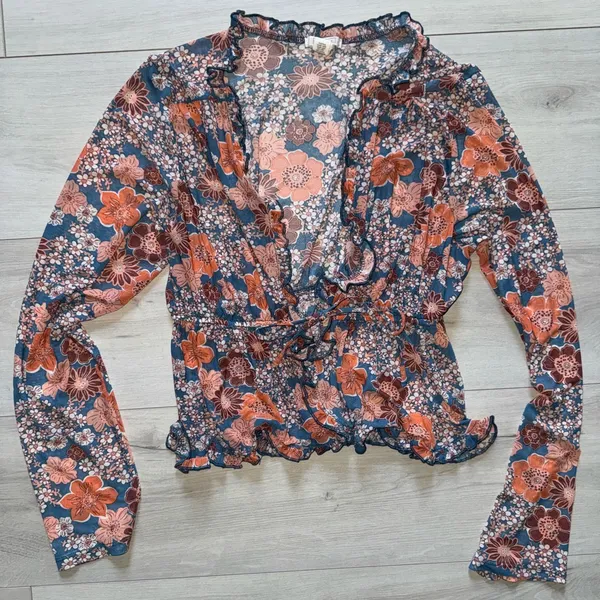Tilly’s Full Tilt Y2K Beachy Boho Lightweight Mesh Floral Front Tie Flyaway XL - Image 4