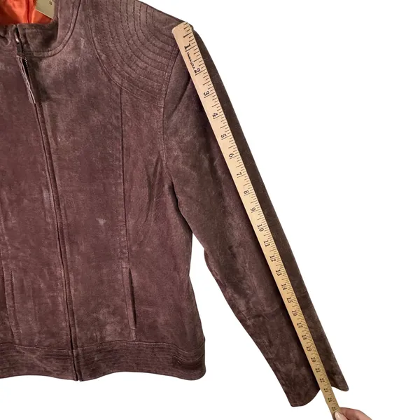 Ruff Hewn Brown Suede Leather‎ Jacket Womens S Moto Zip Western Boho Festival - Image 7