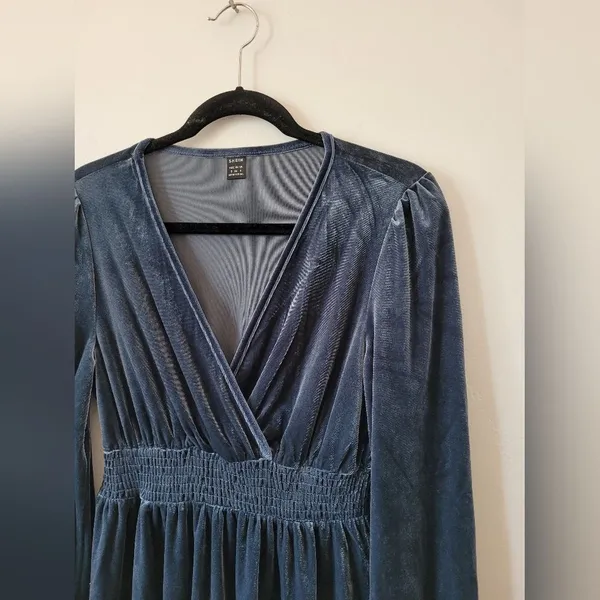 Blue Velvet Midi Dress Cottage Peasant Fairy Ethereal Whimsigoth Hippie Gypsy S - Image 4