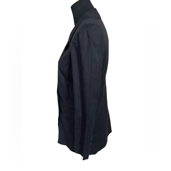 Evereve Minimalist Alexa Black Linen Double-Breasted Blazer Career Office Work - Image 4