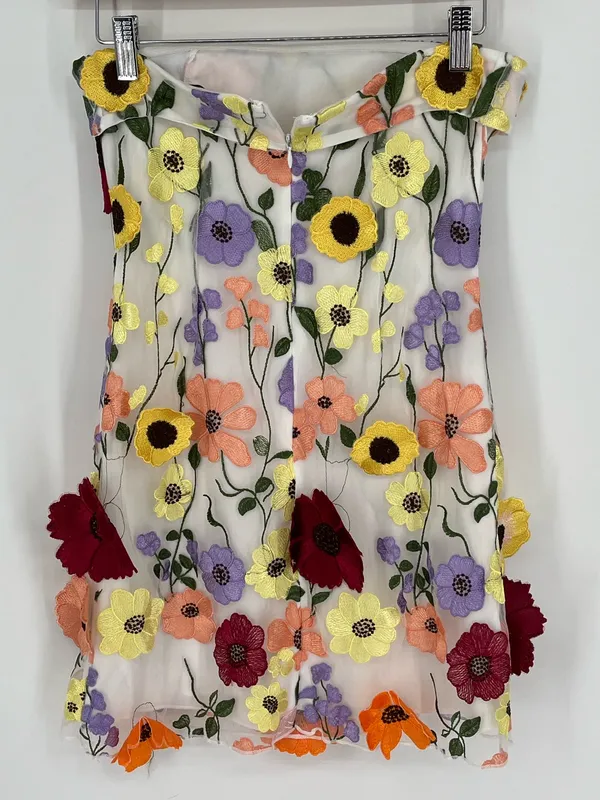 Lucy in the Sky Embroidered Colorful Flower Mesh Dress Women’s Size Small - Image 7