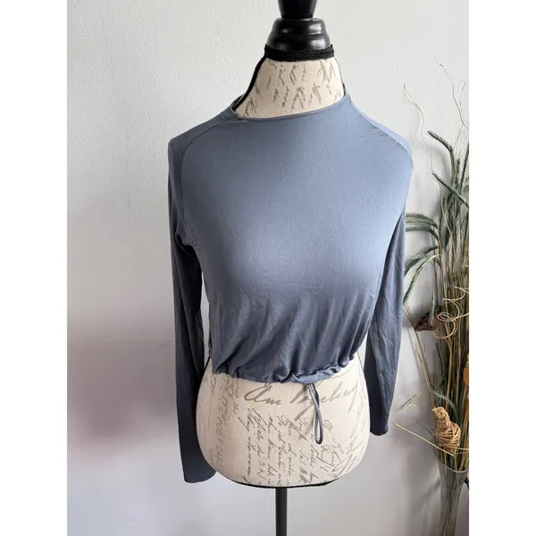 Gymshark Womens Seamless Long Sleeve Crop Top Steel Blue Drawstring B3A6H Size S - Image 2
