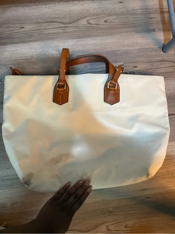 Dooney & Bourke Cream Canvas Tote with Tan Leather Straps - Image 3