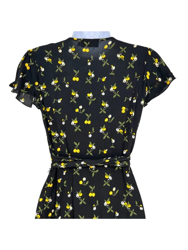 Dollz & Dames Cherry Sweetheart Wrap Dress Black Yellow Size XS Retro Pin-up - Image 6