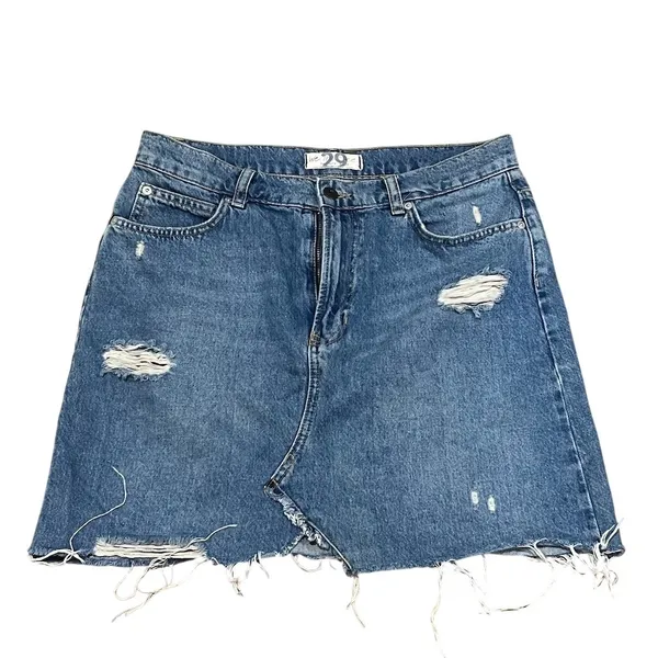 We The Free Free People Skirt Womens Size 29 Blue Denim Mini Distressed - Image 2