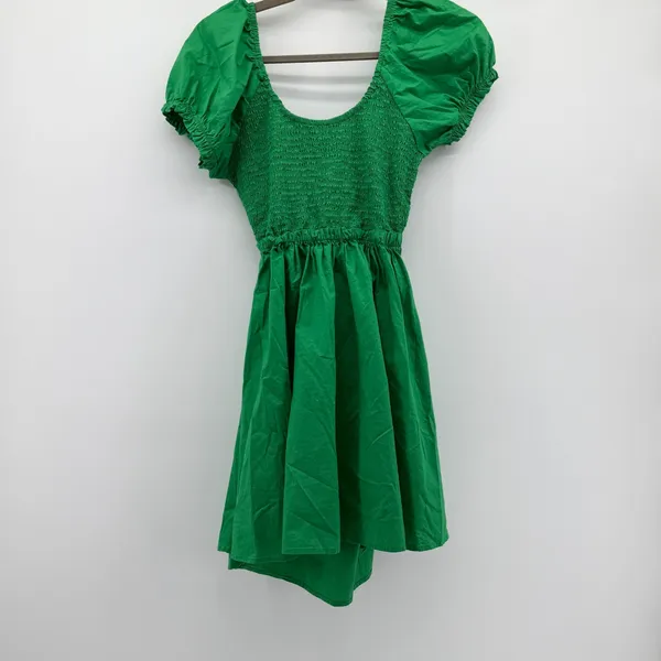 Altar'd State Kemlyn Green Smocked Puff Sleeve Tie Back Mini Dress Small - Image 2