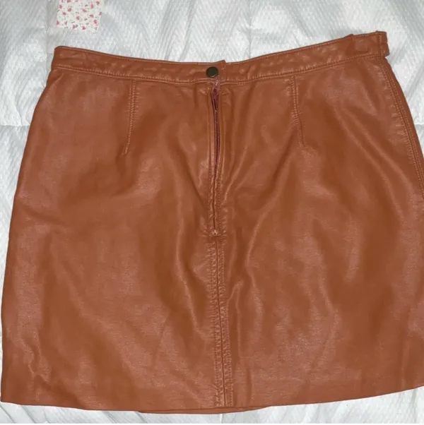 Free People Mini Skirt Leather Faux Caramel 10 - Image 2