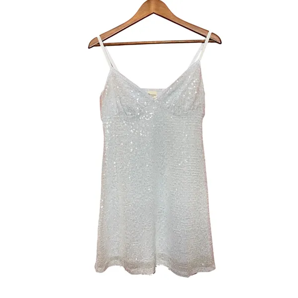 No Boundaries Silver Sequin Mini Dress Women Medium 8-10 V-Neck Party‎ - Image 8
