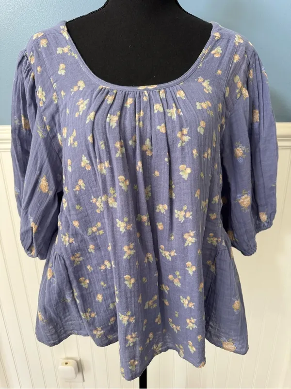 NWOT Free People Chloe Mixed Print Back Cutout Top ~ Size Medium - Image 3