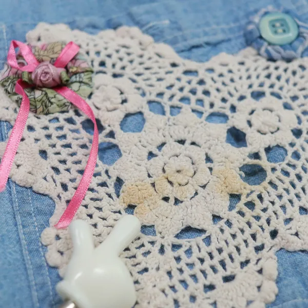 Vintage Chaps Ralph Lauren Denim Shirt XL Custom Handmade Lace Cottagecore‎ DIY - Image 6