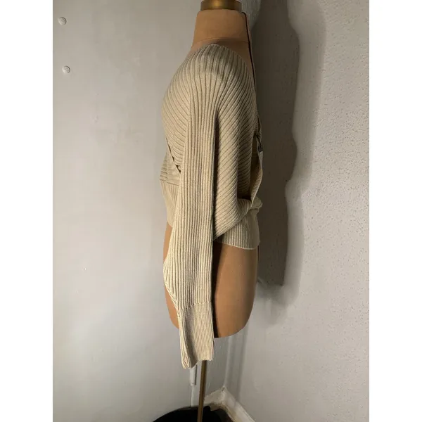PrettyLittleThing Stone Wrap Off Shoulder Jumper Sweater M NEW Cozycore Comfy - Image 4