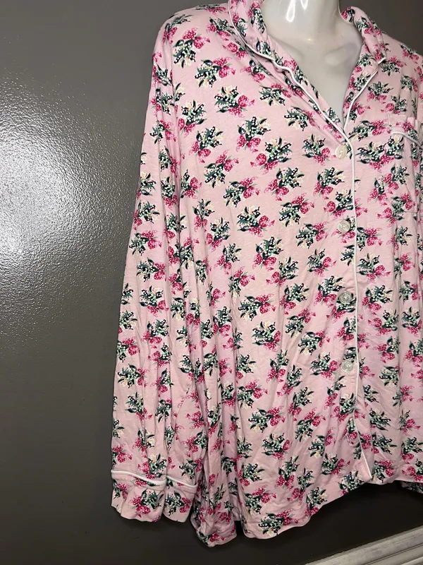 Vera Bradley Pajama Set Womens 2XL Pink Floral Jersey Button Front Lounge Pants - Image 3