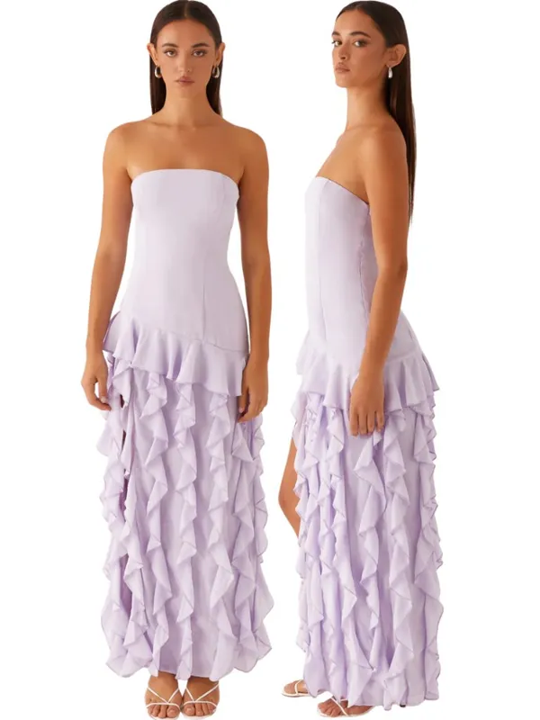 Peppermayo Firefly Maxi Dress Womens 6 Lilac Purple Ruffles Slit Fairy Party NWT - Image 3
