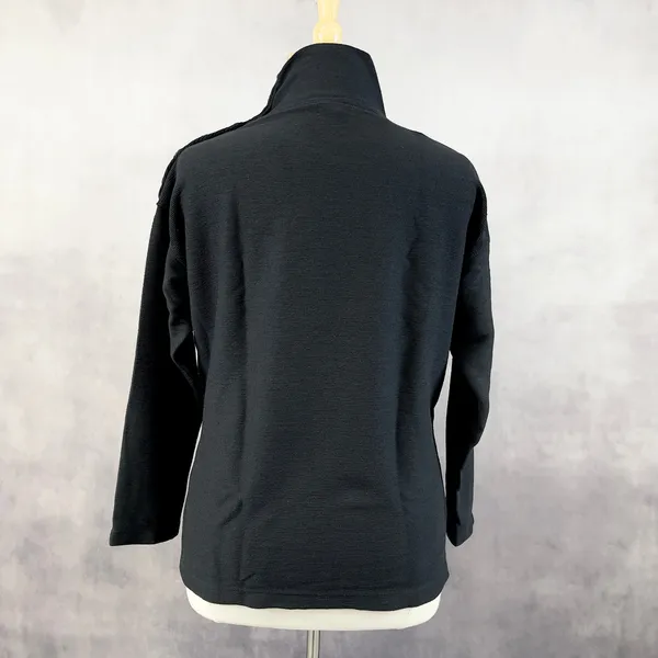 Max Studio Womens Top‎ L Black Mock Neck Button Sleeve Minimalist Quiet Luxury - Image 3