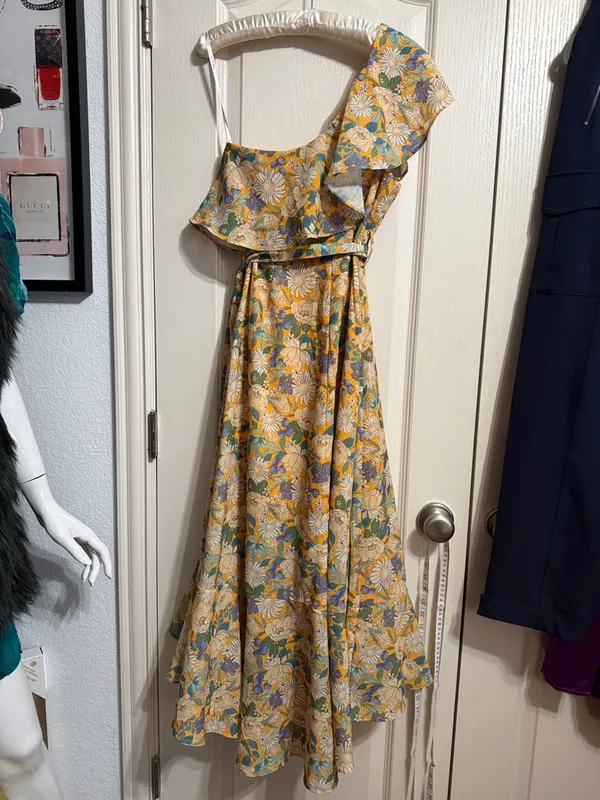 NWT Yellow Floral‎ One Shoulder Ruffle Midi Dress - Image 3
