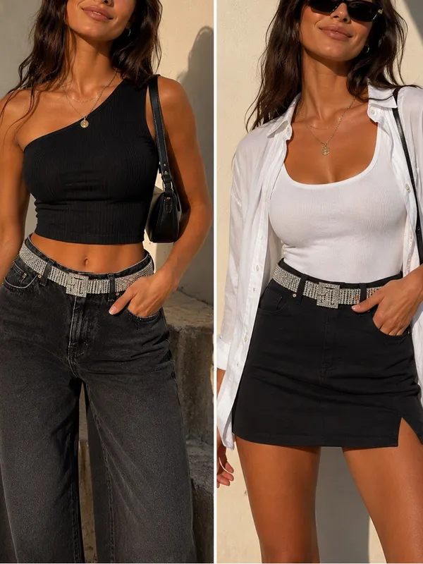 Guess Silver Crystal Rhinestone Waist Belt - Image 2