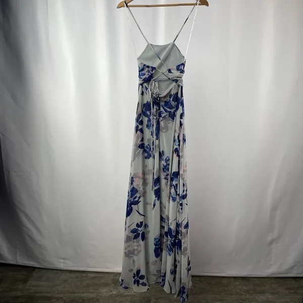 NWT Lulus All I Need Floral Print Lace-Up Maxi‎ Dress in Grey Size XS - Image 9