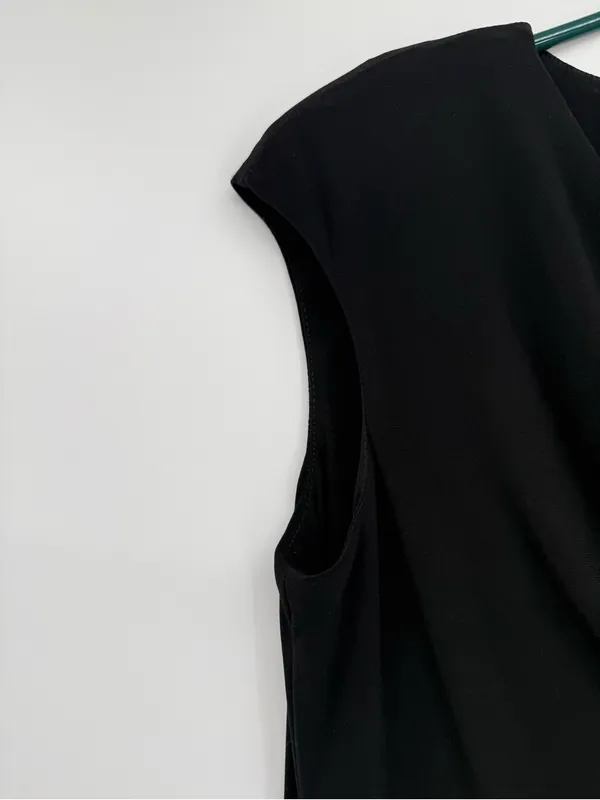 Lauren Ralph Lauren Black Cap-Sleeve Faux-Wrap Midi Dress - Image 2
