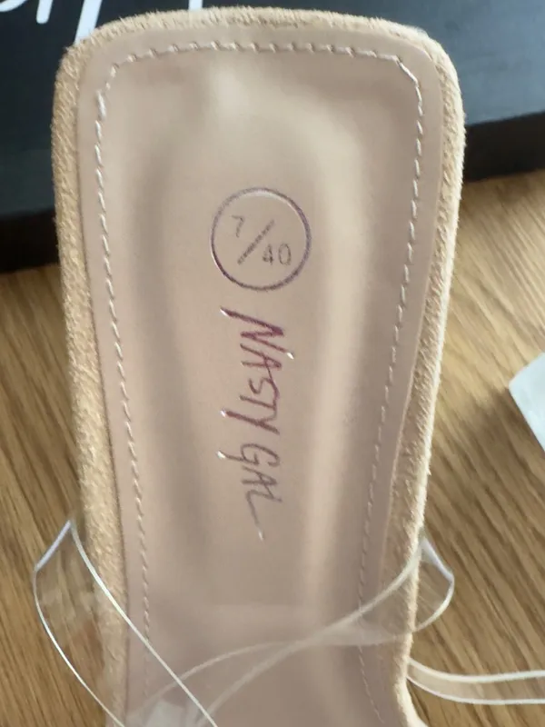 Nasty Gal Clear Nude Chunky Square Toe Heels Size 9 Faux Leather Block - Image 2