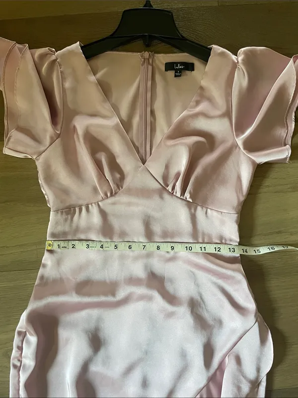Lulus Eternal Bond Blush Satin Ruffled Flutter Sleeve Maxi Dress Size Small - Image 16