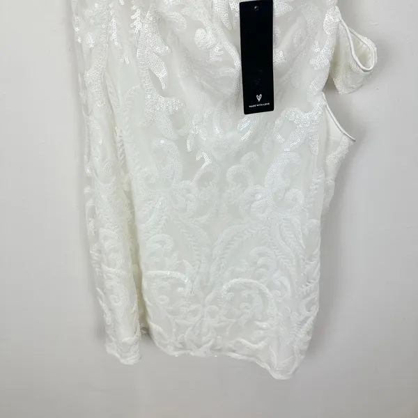 Lulus Want To Wow White Sequin Cutout One-Shoulder Bodycon Mini Dress XL NWT - Image 13