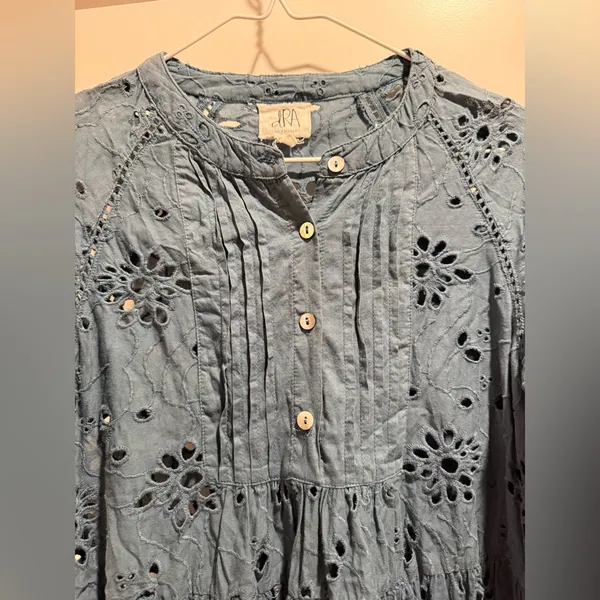Anthropologie dRA Yara‎ Draped Blue Eyelet Blouse Mini Dress Size Small - Image 6