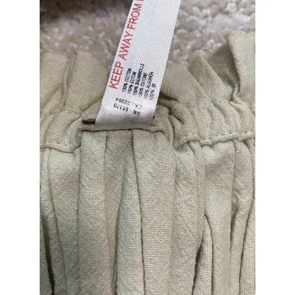 Free People Beige Ruffle Sleeve Drawstring Cropped Blouse Cotton Size S - Image 8