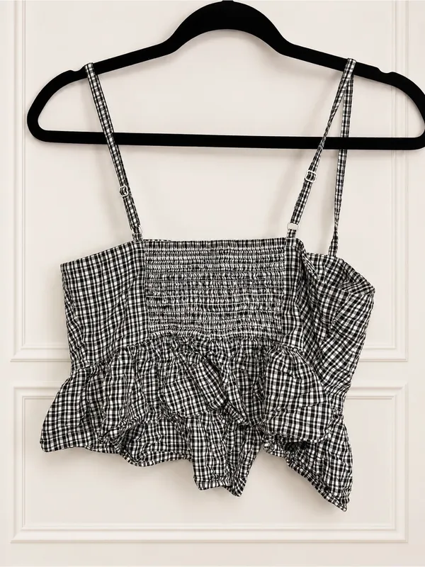 Aerie Black White Gingham Peplum Cami Lace Trim Shorts Set S Preppy Coquette - Image 4
