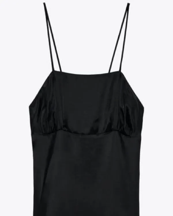 Zara MIDI SLIP SATIN DRESS Straight Neck w/ Spaghetti Straps Black Size S NEW - Image 11