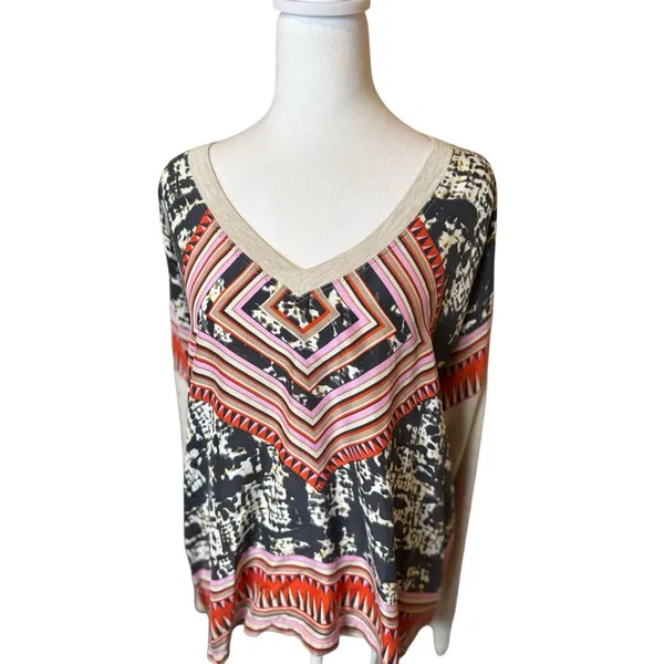 Cabi Boho Southwest Top Medium Silk Mixed Media‎ Kerchief Artsy Bohemian Casual - Image 2