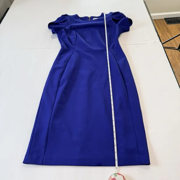 Calvin Klein Royal Blue Tulip Sleeve Stretch Crepe Sheath Dress Size 4 - Image 11
