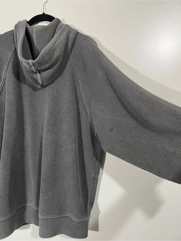 Aerie Waffle Full Zip Jacket Dark Gray Size Medium Baggy Size Medium Batwing - Image 4