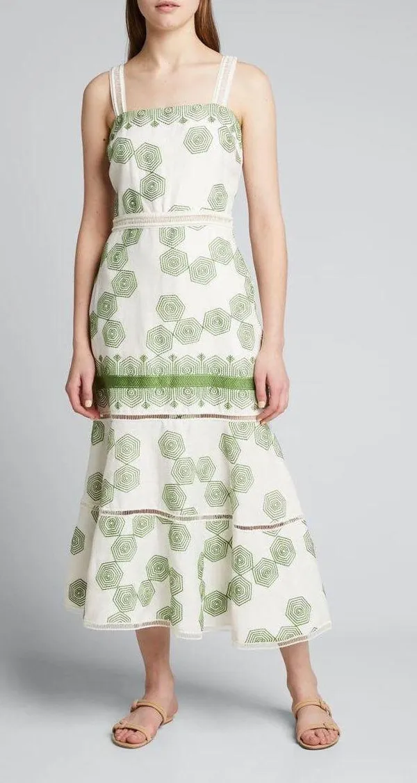 Alexis Delanna Ladder-Stitch Mermaid Dress in Green Embroidery - Image 7