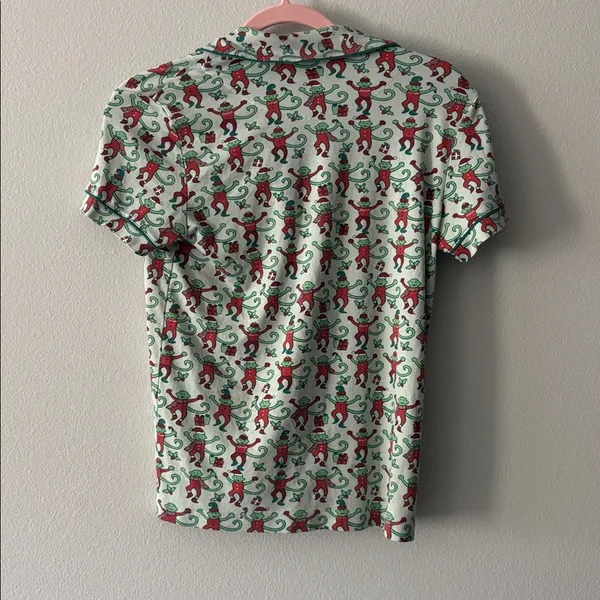 Roller Rabbit Monkey Mas Polo Christmas Pajama Top in Mint Green - Image 3