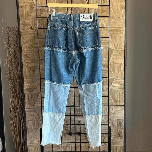 Ragged Jeans Size 28 Colorblock Straight Leg Frayed Denim - Image 3