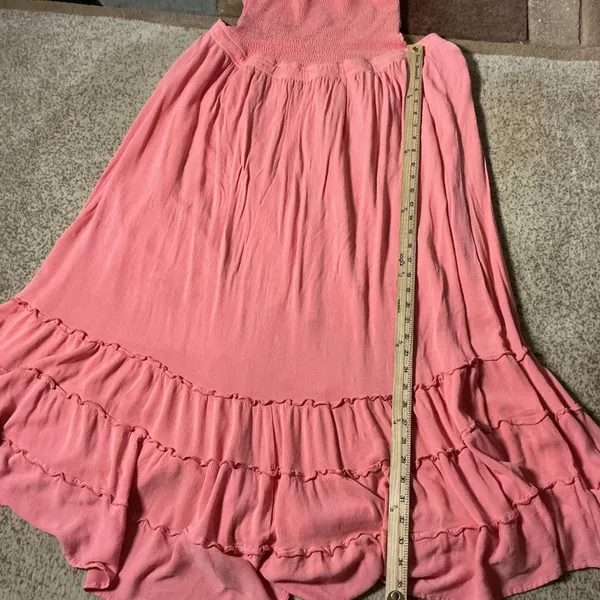 Lillusory Pink Cottagecore Smocked Halter Maxi Dress Tiered‎ Ruffle Boho Dress S - Image 8