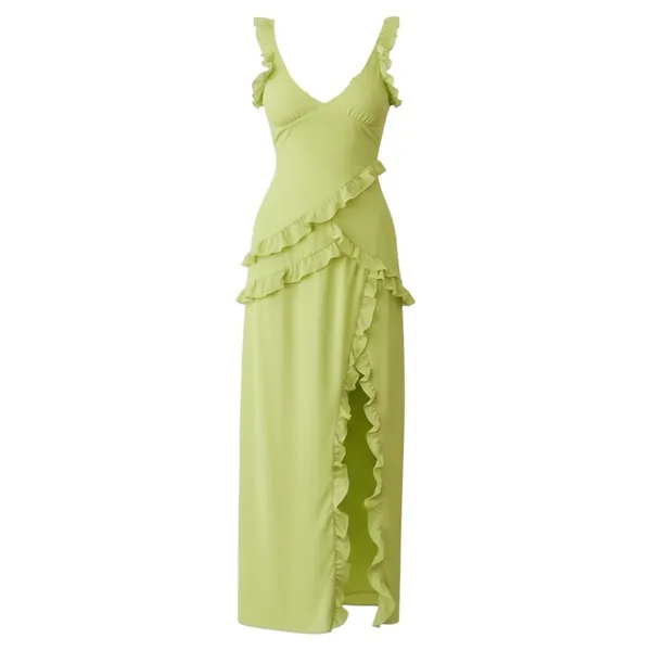 HOUSE OF CB Pixie Ruffle Maxi Dress, Lime, L (Plus Cup) - Image 13