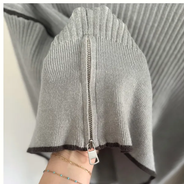 Varley Women's‎ Hagen Grey Ribbed Mock Neck Side Zip Cropped Sweater Sz Medium - Image 5