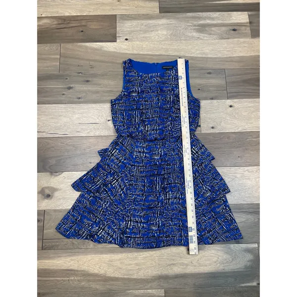 Banana Republic Blue Chiffon Flowy Sleeveless Dress Black White Accents Size 6 - Image 5