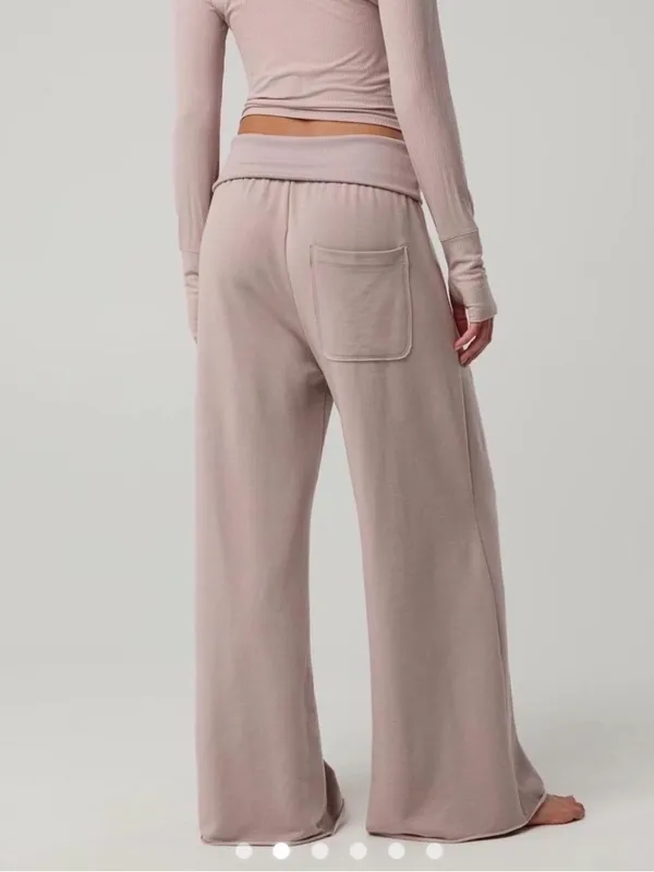 OFFLINE By Aerie OTT Fleece Super Wide Leg Foldover Pant Pebble Size Small New - Image 3