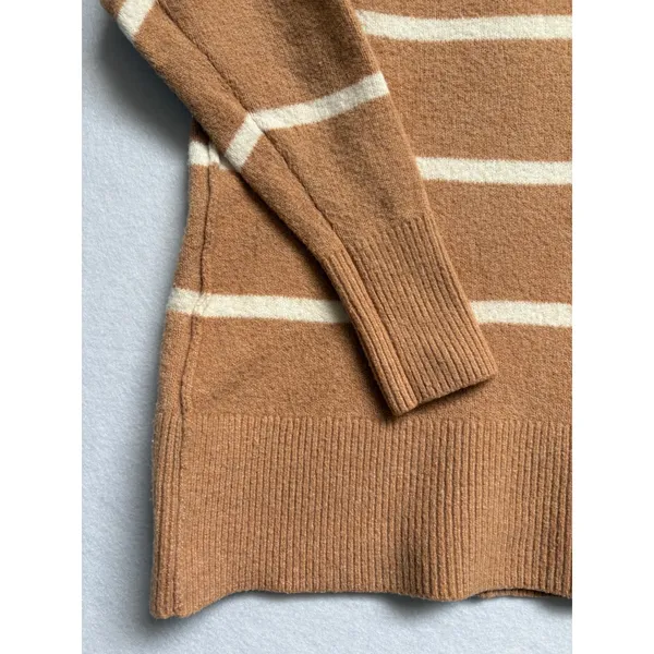 Aerie Striped V-Neck Sweater Brown White Oversized Knit XS - Image 4