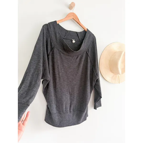 Free People | Palisades Off Shoulder Cowl Neck Slouchy Top Gray | Sz M - Image 3